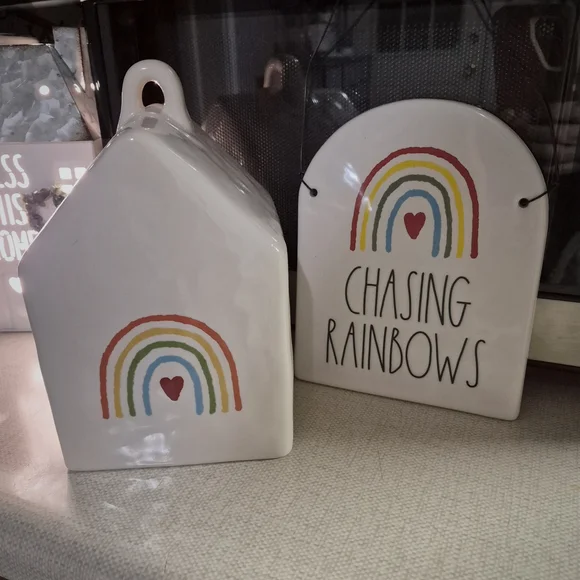Rae Dunn Double Sided Chasing Rainbows Ceramic Set - White and Multicolor - Picture 2 of 2